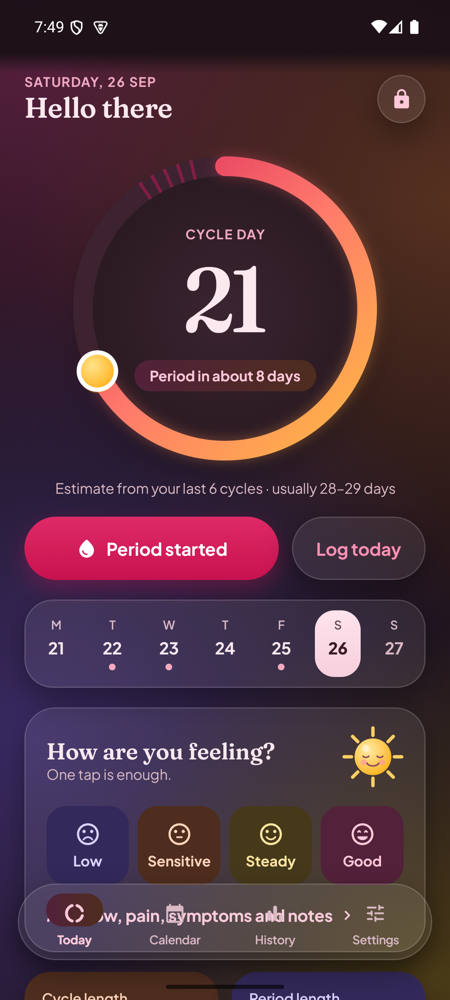 Today screen in dark mode.
